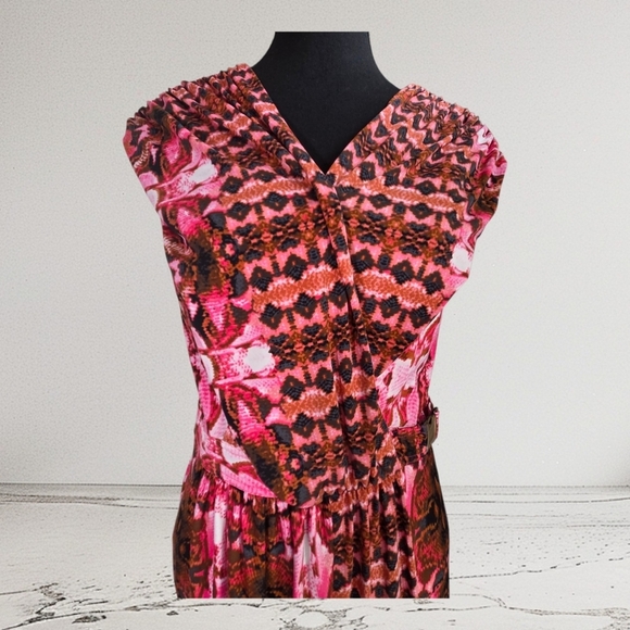 Laundry By Shelli Segal Pink Snakeskin Print Faux Wrap Dress Size 6 - Picture 2 of 6